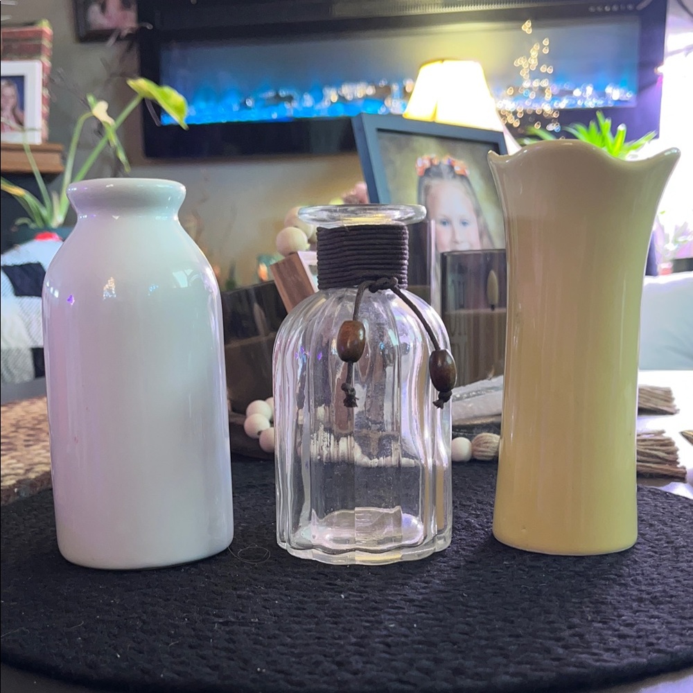 Elegant White, Clear, and Yellow Vase Set